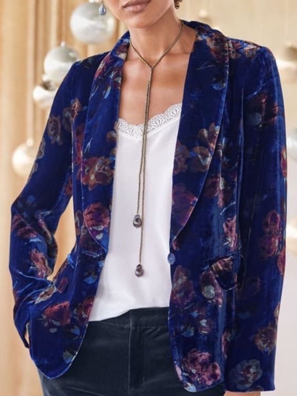Looks New! Sundance Blue Floral Velvet Lined Blazer Size 6  38” $228